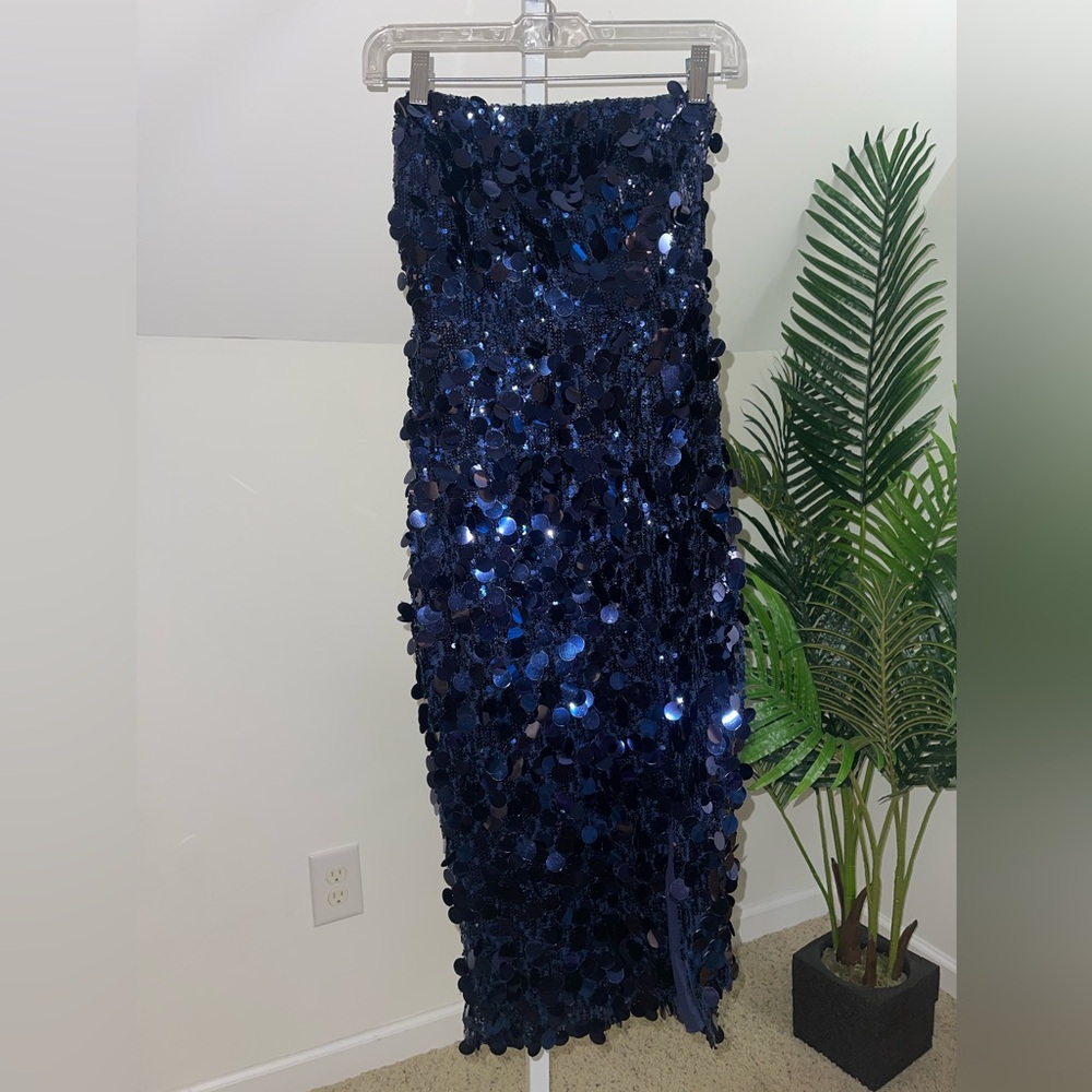Amanda Uprichard Midnight Blue Sequin Midi Dress - Picture 4 of 6